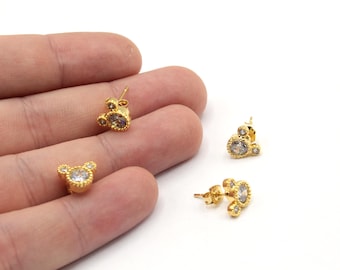 8 x 10 mm Cubic Zirkonia Micro Pave Mickey Ohrstecker, 24K Vergoldet Niedliche Mickey Mouse Ohrring, Minimalist Tier Schmuck Lieferungen