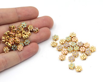 7mm 24k Shiny Gold Enamel Daisy Beads, Daisy Bracelet Beads, Daisy Spacer Beads, Enamel Beads, Bracelet Charm, Gold Plated Findings, GD1075