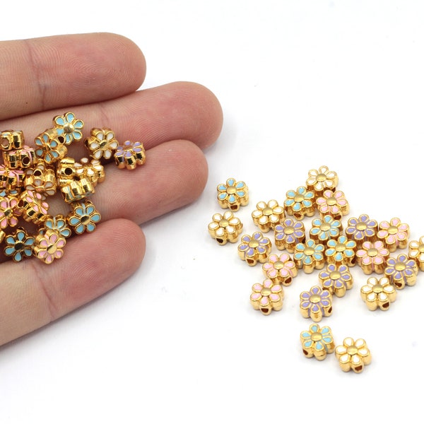 7mm 24k Shiny Gold Enamel Daisy Beads, Daisy Bracelet Beads, Daisy Spacer Beads, Enamel Beads, Bracelet Charm, Gold Plated Findings, GD1075