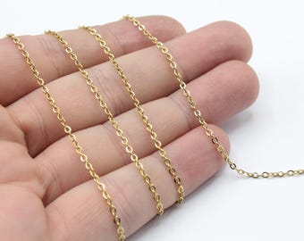 18K vergulde roestvrijstalen kleine kabelketting, platte roloketting, stalen kabelketting, gesoldeerde ketting, kettingketting, roestvrijstalen ketting