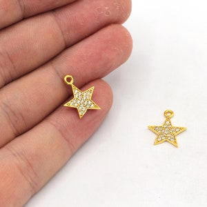 12x15mm 24k Shiny Gold Star Charm, CZ Micro Pave Star Charm, Zirconia Charm, Celestial Charm, Star Earrings, Gold Plated Findings, ZC340
