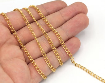 3.5x4.5mm 24k Shiny Gold Tiny Cable Chain, Gold Oval Link Chain, Cable Chain, Soldered Chain, Satellite Chain, Gold Plated Chain, TM061