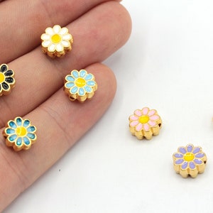 9mm 24k Shiny Gold Plated Enamel Daisy Beads, Daisy Bracelet Beads, Daisy Spacer Beads, Bracelet Charm, Gold Plated Findings, GD1059