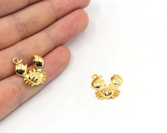 18 mm 24k 光沢のある金メッキのミニクラブチャーム、ビーチチャーム、金のクラブペンダント、海の動物チャーム、金メッキの金具、GD496