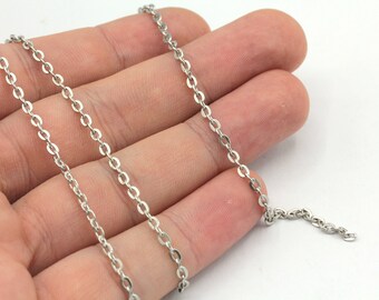 2x3mm Rhodium Plated Tiny Cable Chain, Rhodium Oval Link Chain, Cable Chain, Soldered Chain, Satellite Chain, Rhodium Plated Chain, HC136