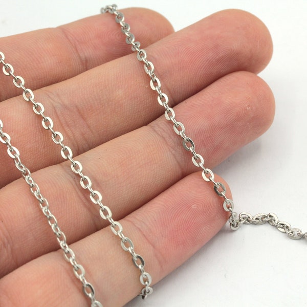 2x3mm Rhodium Plated Tiny Cable Chain, Rhodium Oval Link Chain, Cable Chain, Soldered Chain, Satellite Chain, Rhodium Plated Chain, HC136