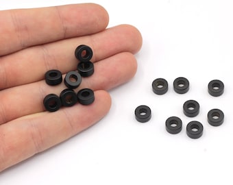 8mm Black Round Beads, Round Spacer Beads, Geometric Beads, Circle Beads, Bracelet Connector, Black Beads, Black Plated Findings, GD660