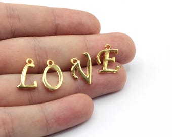 17mm 24k Shiny Gold Plated Letter Charm, Tiny Letter Charm, Gold Letter Bead, Initial Charm, Letter Bracelet, Gold Plated Findings, GLD