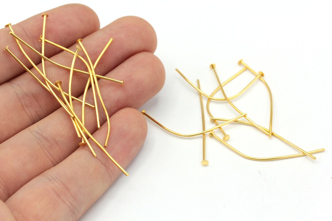 50 Pcs 20 Ga 40mm 24k Shiny Gold Flat Head Pin, Gold Flat Head Pin