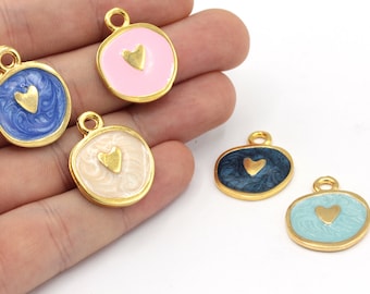 20 x 25 mm 24 k glänzend Gold Emaille Herz Charme, Herz Medaillon Charme, Gold Herz Charme, Liebe Charme, Emaille Charms, vergoldetes Zubehör, GD024