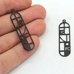 9x40mm Black Rectangle Bar Charm, Geometric Charm, Black Bar Earrings, Laser Cut Charm, Earring Findings, Black Plated Findings, BM266