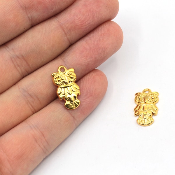 11x19mm 24k Shiny Gold Plated Owl Charm, Animal Charms, Gold Owl Beads, Mini Gold Charms, Gold Plated Findings, GD273