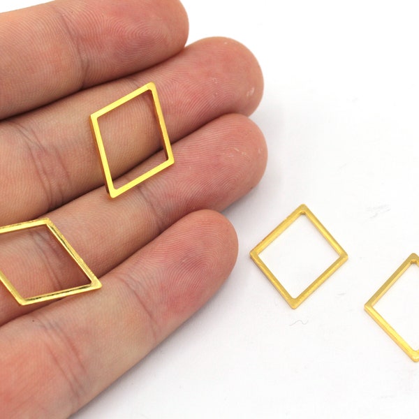 15x20mm 24k Shiny Gold Rhombus Charm, Rhombus Ring, Blank Diamond Connector, Earring Pendant, Earring Findings, Gold Plated Findings, RWG508