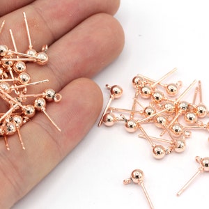 10 Pcs 5mm Rose Gold Plated Ball Ear Post, Stainless Steel Earrings, Ball Stud Earrings Rose Earring, Rose Plated Findings, MJ081