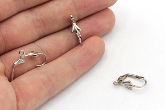 10x16mm Rhodium Plated Leverback Earring Clasps, Hoop Earrings, Hooks Wire, Leverback Ear Wire, Rhodium Plated Findings, EG049