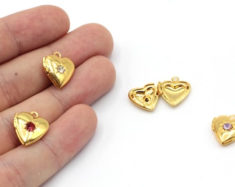 13x15mm 24k Shiny Gold Plated Mini Heart Locket Charms, Pave Heart Locket, Puff Heart Locket Charm, Locket Pendant, Gold Plated Findings