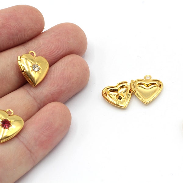 13x15mm 24k Shiny Gold Plated Mini Heart Locket Charms, Pave Heart Locket, Puff Heart Locket Charm, Locket Pendant, Gold Plated Findings