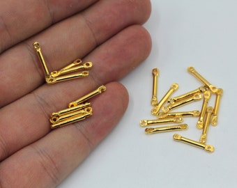 2x15mm 24k Shiny Gold Stick Bar Charm, Gold Bar Connector, 2 Holes Bar Charm, Bar Earrings, Earring Findings, Gold Plated Findings, BM460