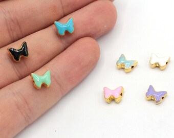 6x8mm 24k glänzend Gold überzogene Emaille Schmetterling Perlen, Tierperlen, Schmetterling Spacer Perlen, Emailleperlen, Vergoldetes Zubehör, GD987