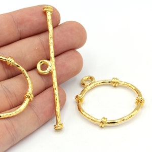 36x43mm 24k Shiny Gold Plated Toggle Clasps, Large Toggle Clasp, Gold Toggle Clasp, Ring T bar, T bar Fasteners, Gold Plated Findings, GD857