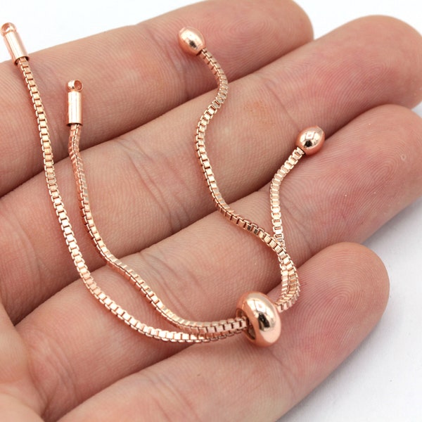 Rose Gold Plated Sliding Adjustable Bracelet Chain, Chain Bracelet, Half Finished Bracelet, Bracelet Making, Rose Plated Findings, GD1134