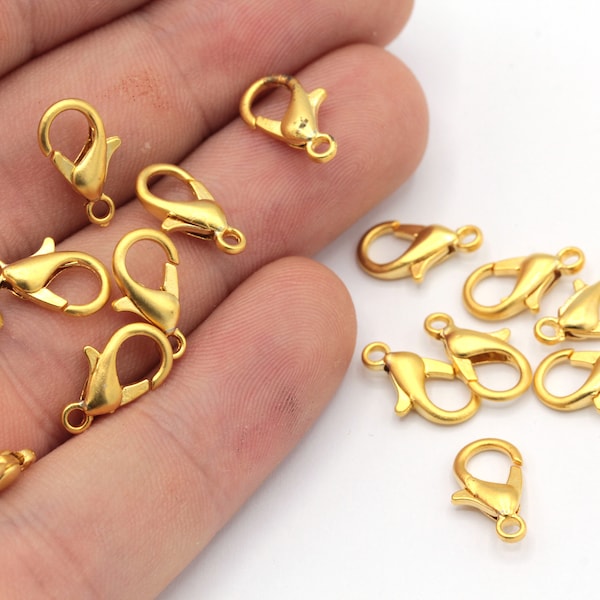 10 Pcs 12mm Matt Gold Lobster Clasps, Claw Clasps, Lobster Claw Clasps, Chain Connector, Jewelry Clasp, Matt Gold Plated Findings, JM012