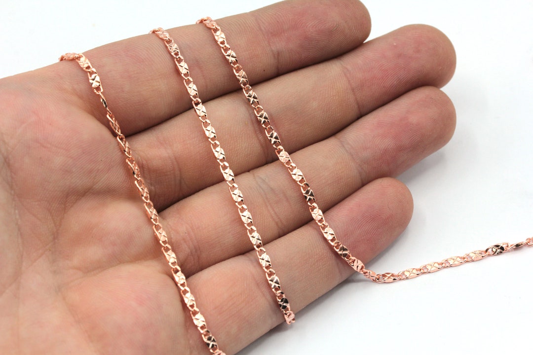 3x7mm Rose Gold Plated Cable Chain, Tiny Bar Chain, Choker Chain, Rose