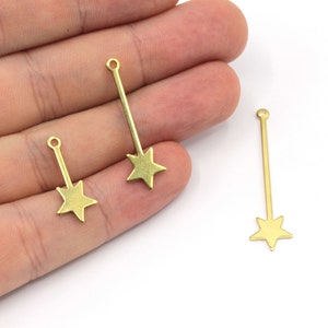 Brass Star Stick Charm, Flat Bar Charm, Stick Charm, Star Bar Charm, Earring Pendants, Earring Findings, Brass Findings, BM153