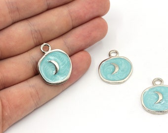 20x25mm Rhodium Enamel Moon Charm, Moon Medallion Charm, Rhodium Moon Charm, Celestial Charm, Enamel Charms, Rhodium Plated Findings, GD6x4