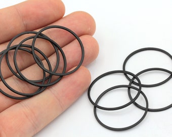 28mm Black Plated Round Link, Black Round Charm, Round Closed Ring, Large Round Connector, Earring Findings, Black Plated Findings, BM033