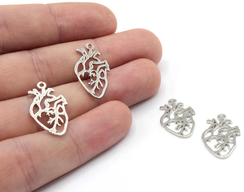 13x22mm Rhodium Anatomical Heart Charm