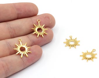 Dije de sol chapado en oro brillante de 24 k de 16 x 20 mm, dije celestial, dije de sol diminuto para collar, pulsera, pendiente, para hacer joyas, hallazgos chapados en oro