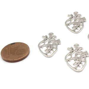 13x22mm Rhodium Anatomical Heart Charm