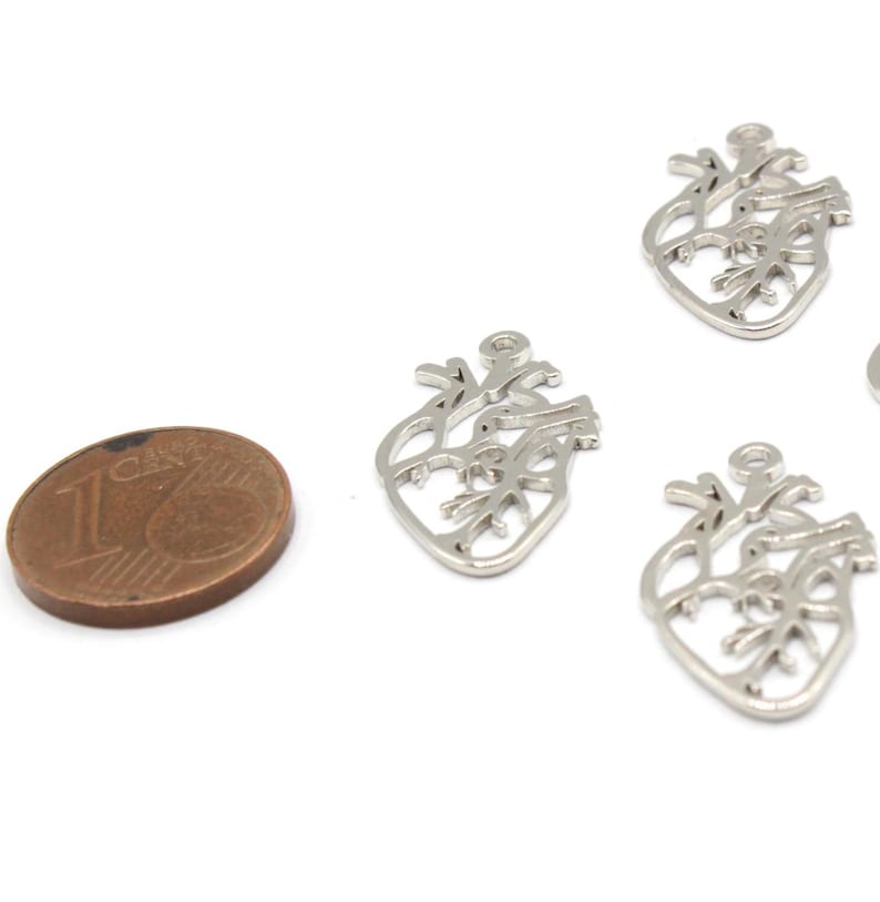 13x22mm Rhodium Anatomical Heart Charm