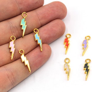 5x20mm 24k Shiny Gold Plated Lightning Charm, Enamel Lightning Charm, Celestial Charm, Mini Lightning Charms, Gold Plated Findings, GD812
