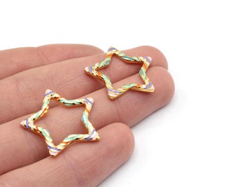 26x27mm 24k Shiny Gold Plated Star Charm, Enamel Star Charm, Gold Star Charm, Star Earring Charms, Gold Charm , Gold Plated Findings, GD1110