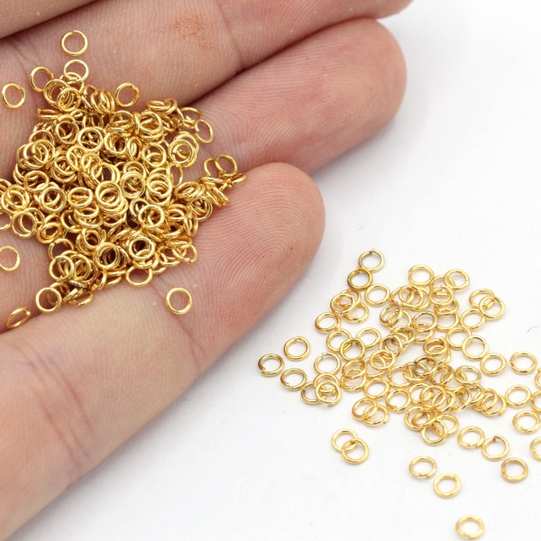 24 Ga 3mm 24k Shiny Gold Plated Jump Ring, Open Jump Ring, Gold Connector, Bulk Jump Ring, Tiny Jump Ring, Gold Plated Findings, MJ293