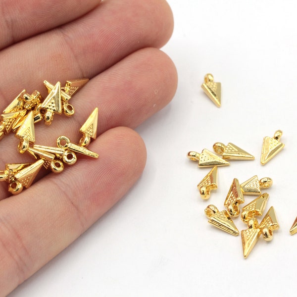 5x10mm 24k Shiny Gold Mini Triangle Charm, Gold Triangle Beads, Mini Gold Charm, Triangle Bracelet Charm, Gold Plated Findings, GD171