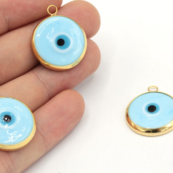 22x27mm 24k Shiny Gold Evil Eye Charm, Handmade Evil Eye Charm, Murano Evil Eye Necklace, Dainty Evil Eye Charm, Gold Plated Findings, GD045