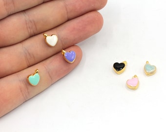 7x8mm 24k Shiny Gold Plated Enamel Mini Heart Charm, Tiny Heart Charm, Bracelet Charms, Heart Beads, Gold Plated Findings, GD1173