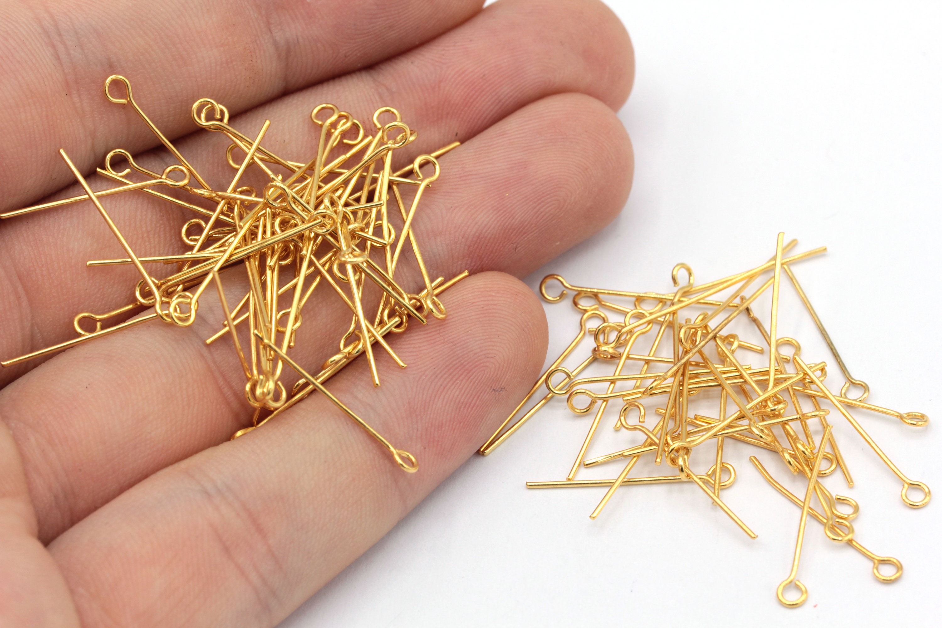50 Pcs 23 Ga 20mm 24k Shiny Gold Plated Eye Pin, Gold Eye Pin, Eye Pins ...