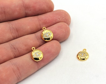 12x14mm 24k Shiny Gold Tiny Evil Eye Bracelet Charm, CZ Micro Pave Evil Eye Charm, Zirconia Charms, Gold Plated Findings, ZC493