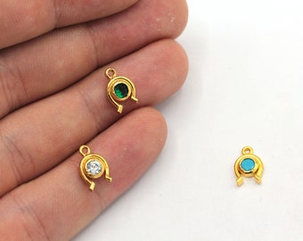 7x11mm 24k Shiny Gold Mini Horseshoe Charm, CZ Micro Pave Horseshoe Charm, Zirconia Charm, Horseshoe Earrings, Gold Plated Findings, ZC412