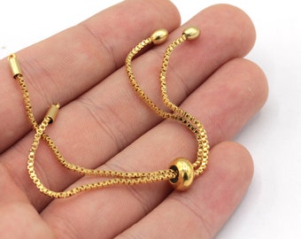 24k Shiny Gold Sliding Adjustable Bracelet Chain, Chain Bracelet, Half Finished Bracelet, Bracelet Making, Gold Plated Findings, GD1134