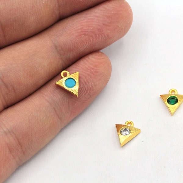 8x10mm 24k Shiny Gold Mini Triangle Charm, CZ Micro Pave Triangle Charm, Zirconia Charm, Triangle Earring, Gold Plated Findings, ZC415