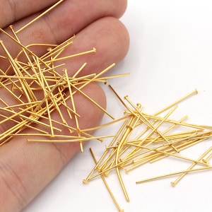 50 Stück 23 Ga 25 mm 24k glänzende Vergoldung Flachkopfstift, Gold Flachkopfstift, Nietstifte, Goldkopfstifte, Schmuckherstellung, Vergoldetes Zubehör