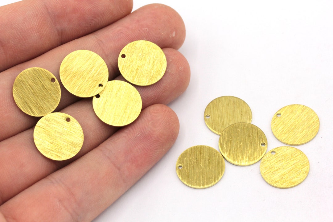 Small Rund Charm 14mm Brass Tiny Round Charm, Round Disc Charm, Stamping Tag, Textured ...