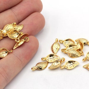 7x14mm 24k Shiny Gold Plated Tiny Leaf Charm, Leaves Charm, Gold Leaf Beads, Mini Gold Charm, Leaf Bracelet, Gold Plated Findings, GLD284