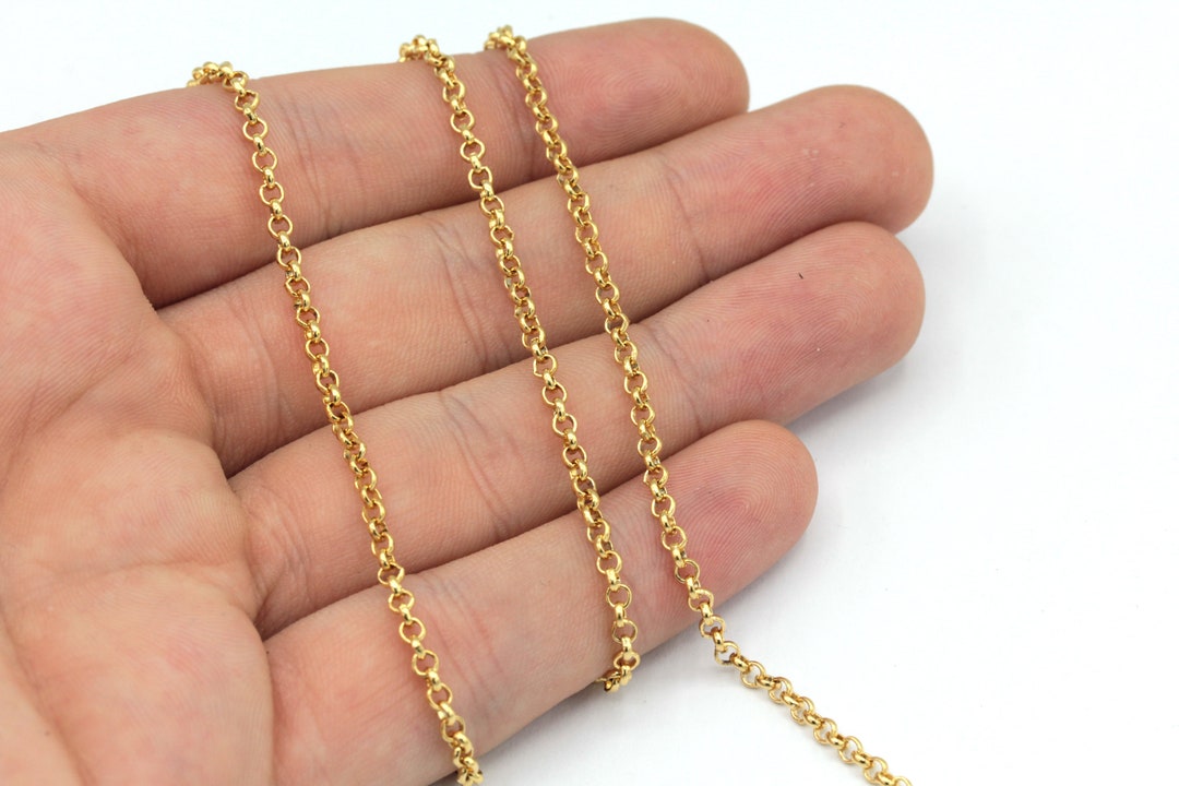 2.5mm 24k Shiny Gold Plated Tiny Rolo Chain, Gold Round Link Chain ...