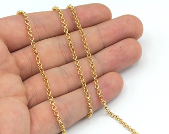 2.5mm 24k Shiny Gold Plated Tiny Rolo Chain, Gold Round Link Chain, Rolo Link Chain, Gold Rolo Chain, Bulk Chain, Gold Plated Chain, TM039